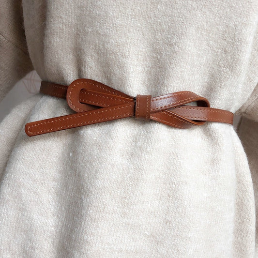 Cinturón fino Cinturón decorativo anudado de piel sintética para mujer