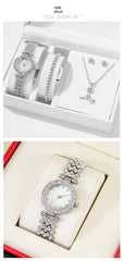 Completa tu look con brillo: Juego de 5 piezas de pulsera de diamantes, collar, anillo, reloj y conjunto de joyas de strass