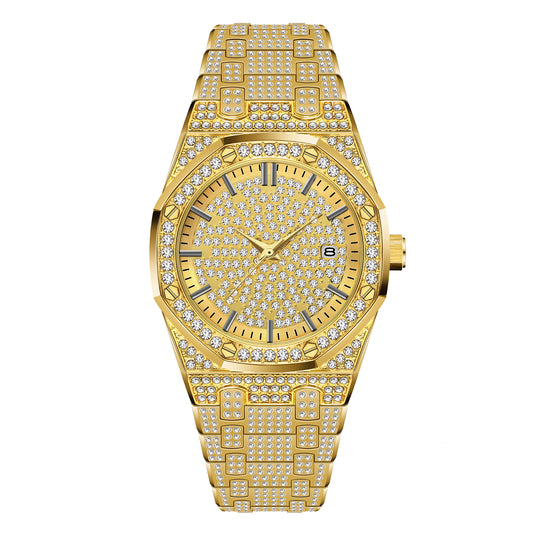 Deslumbra con elegancia estelar: Reloj de mujer engastado con diamantes con calendario, strass y forma de estrella