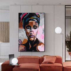 Pintura al óleo muy bonita y vivaz como retrato de una mujer abstracta en acuarela, en 3 opciones diferentes, realza significativamente la habitación