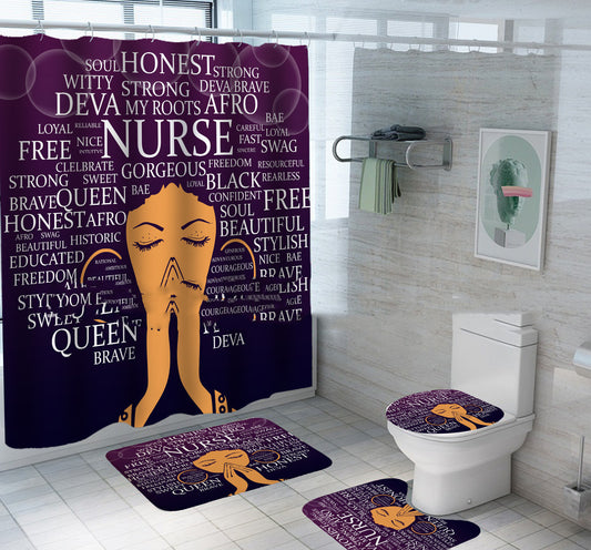 Exquisita cortina de ducha de diseño también adecuada para hoteles con palabras inspiradoras y motivadoras o simplemente artísticas. en muchos patrones diferentes