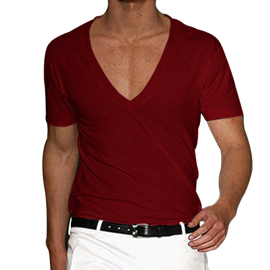 Camiseta de manga corta y cuello de pico para hombre en varios colores