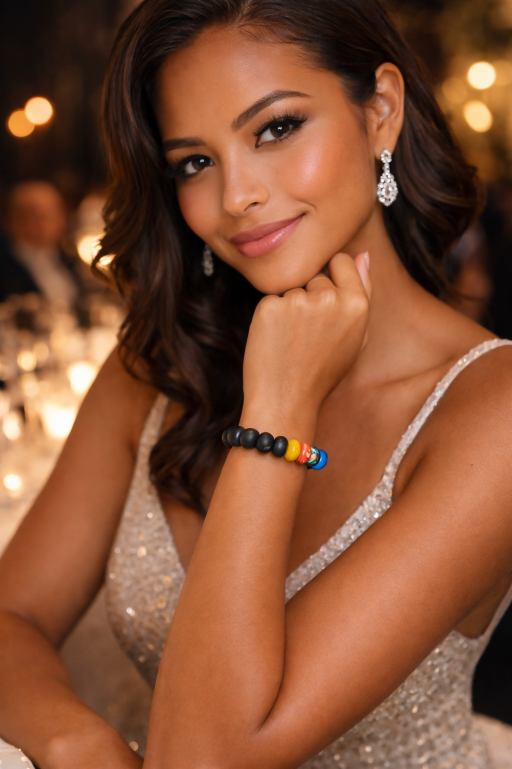 Handgefertigtes Glasperlen-Armband aus Ghana Schwarz mit bunten Akzentperlen (Unisex)