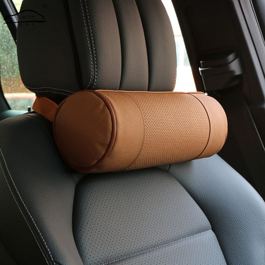 Almohada cilíndrica de cuero para asiento de coche