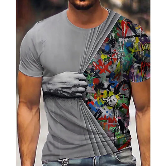 Camiseta de manga corta holgada de talla grande deportiva con impresión digital 3D para hombre