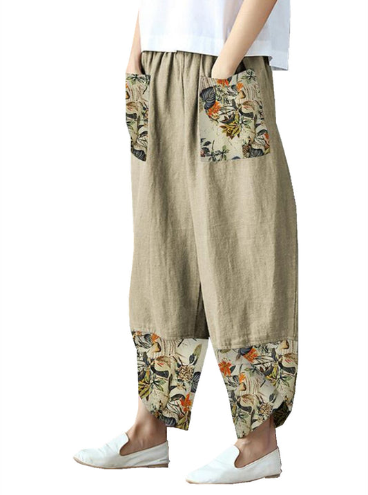 pantalones de pierna ancha acolchados de algodón y lino vestido de mujer suelto