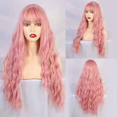 Peluca rosa rizada larga de longitud media