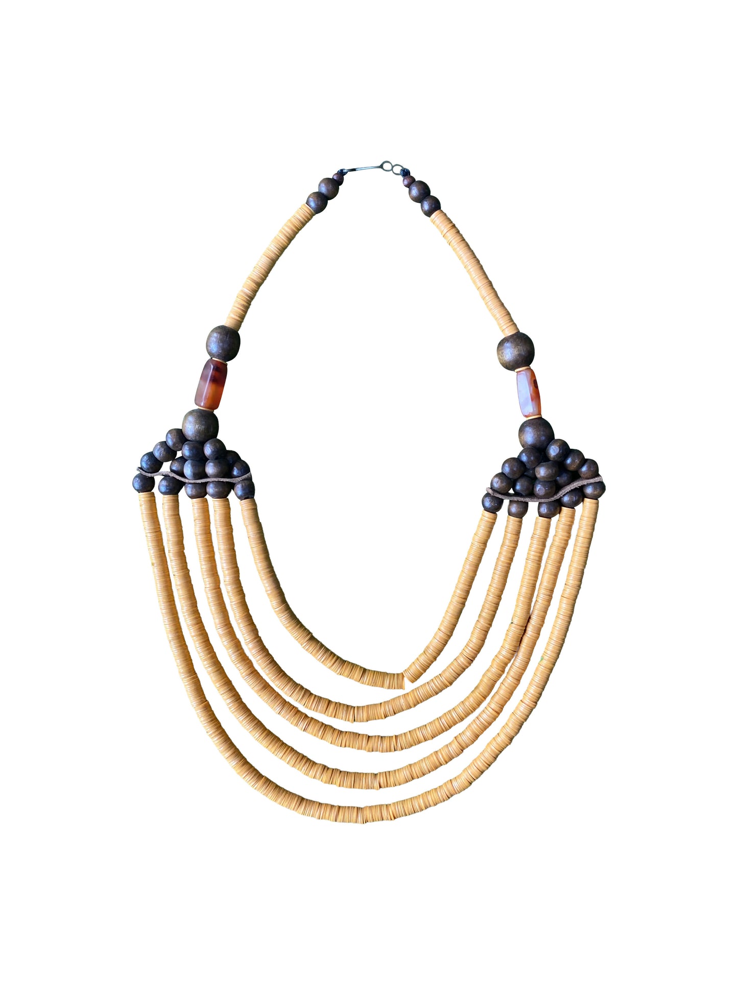 „Earth and Color“ Handgefertigte Halskette aus recycelten Beads und Ossese-Holz