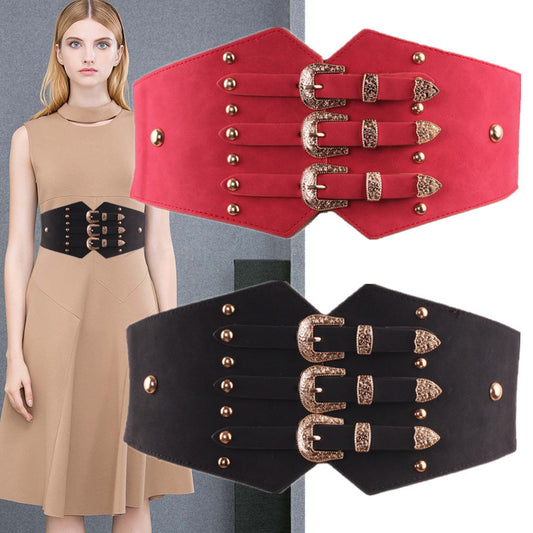 Cinturón ancho versátil y decorativo para vestidos