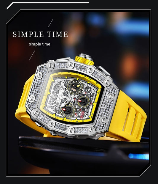 Experimenta el lujo del tiempo: Nuevo reloj mecánico multifuncional con detalles de diamantes | envío rápido