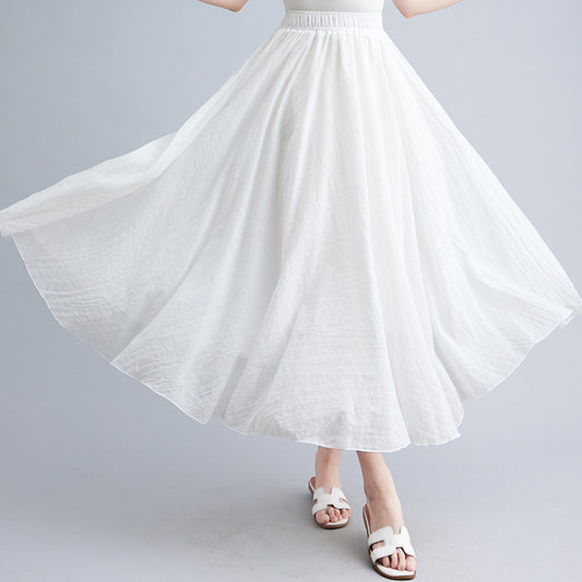 Falda artística de mujer con dobladillo grande en algodón y lino, en diferente colores