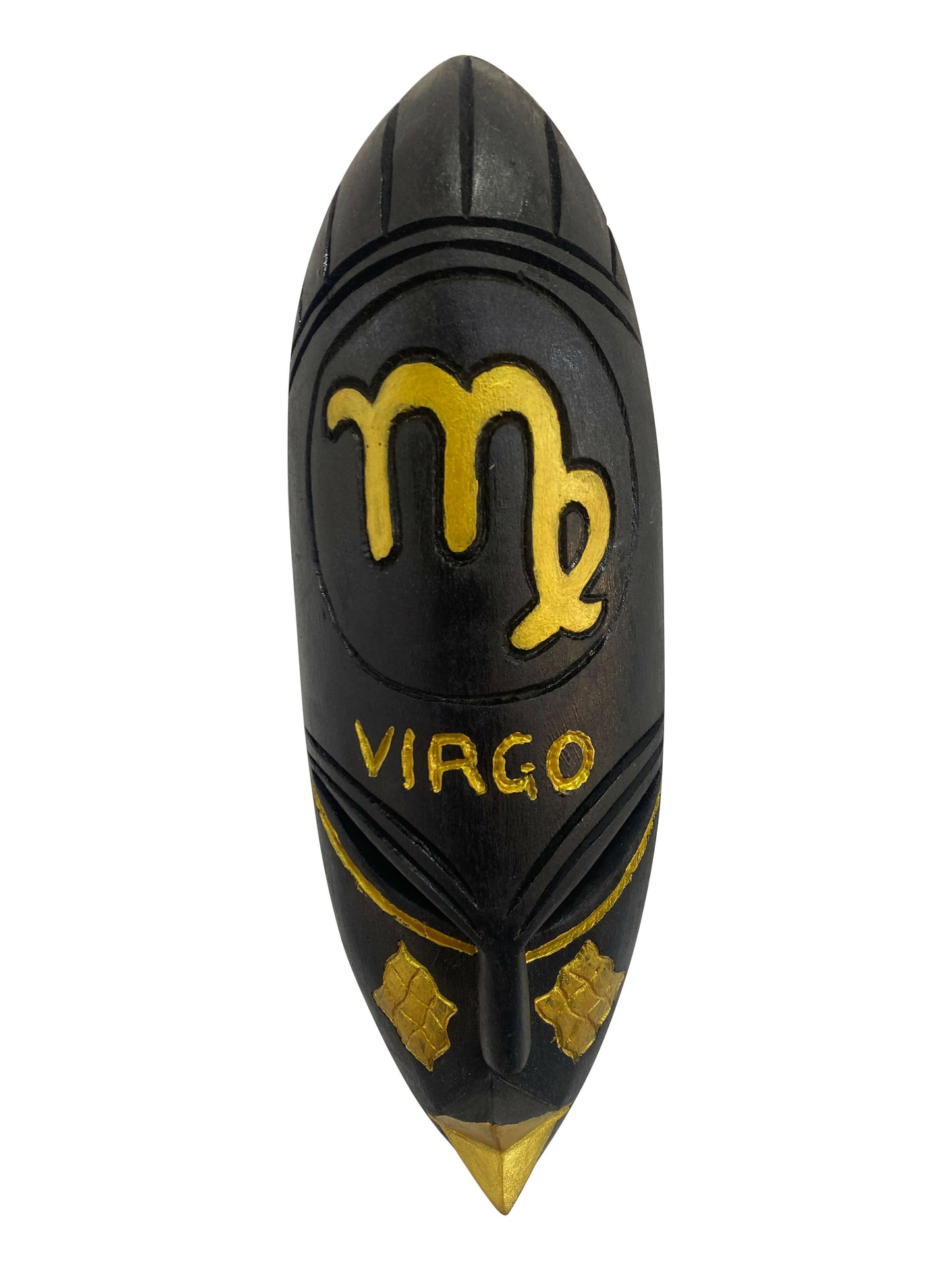Jungfrau Sternzeichen-Maske – Elegante Holzkunst in Schwarz & Gold | Handgeschnitzt aus Thickwood (37 cm)