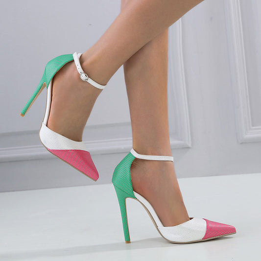 Zapatos de tacón de aguja con puntera afilada de colores para mujer