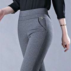 Elegantes pantalones elásticos para mujer con cintura alta