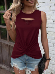 Camiseta de mujer de escote redondo con cortes a la moda