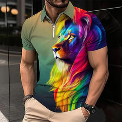 Polo para hombre con cremallera y atractivo estampado de leones en varios colores