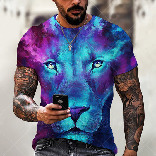 Camiseta deportiva 3D con estampado digital de animales de león para hombre