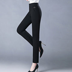 Elegantes pantalones elásticos para mujer con cintura alta