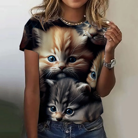 Camiseta para mujer con lindos gatos, manga corta