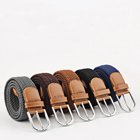 Cinturón de lona para mujer, hebilla trenzada elástica informal en muchos colores y motivos diferentes