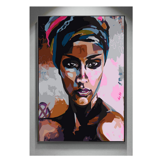 Pintura al óleo muy bonita y vivaz como retrato de una mujer abstracta en acuarela, en 3 opciones diferentes, realza significativamente la habitación