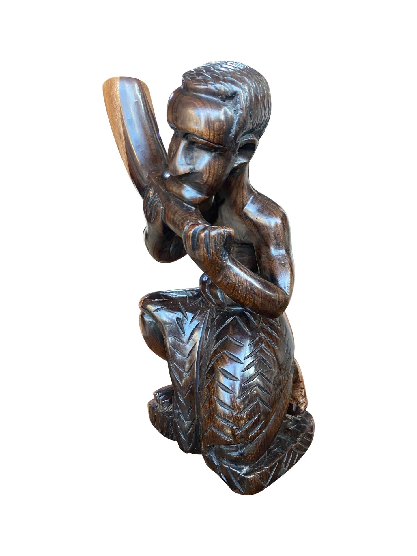 The Blowing Man – Handgeschnitzte Ebenholz-Skulptur | Ausdruck von Rhythmus & Lebensenergie (35 × 20 × 11 cm)