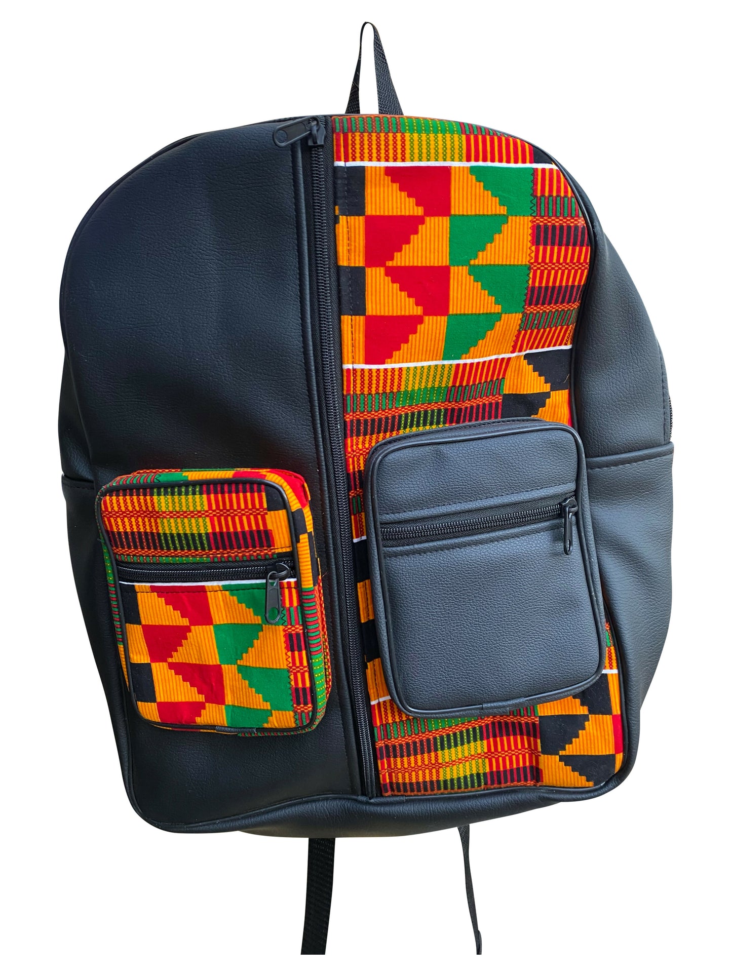 Urban Roots Backpack – Ghanaisches Kente-Design in Leder & Baumwolle | 40 x 40 x 20 cm