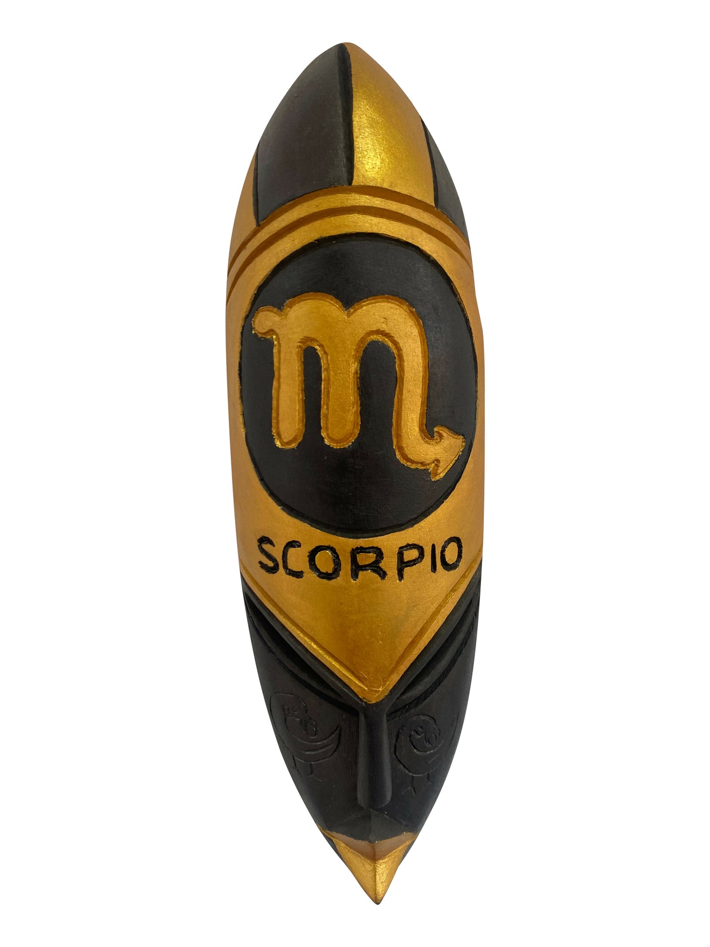 Skorpion Sternzeichen-Maske – Schwarze & Goldene Holzkunst mit Stärke und Tiefe | Handgeschnitzt aus Thickwood (37 cm)