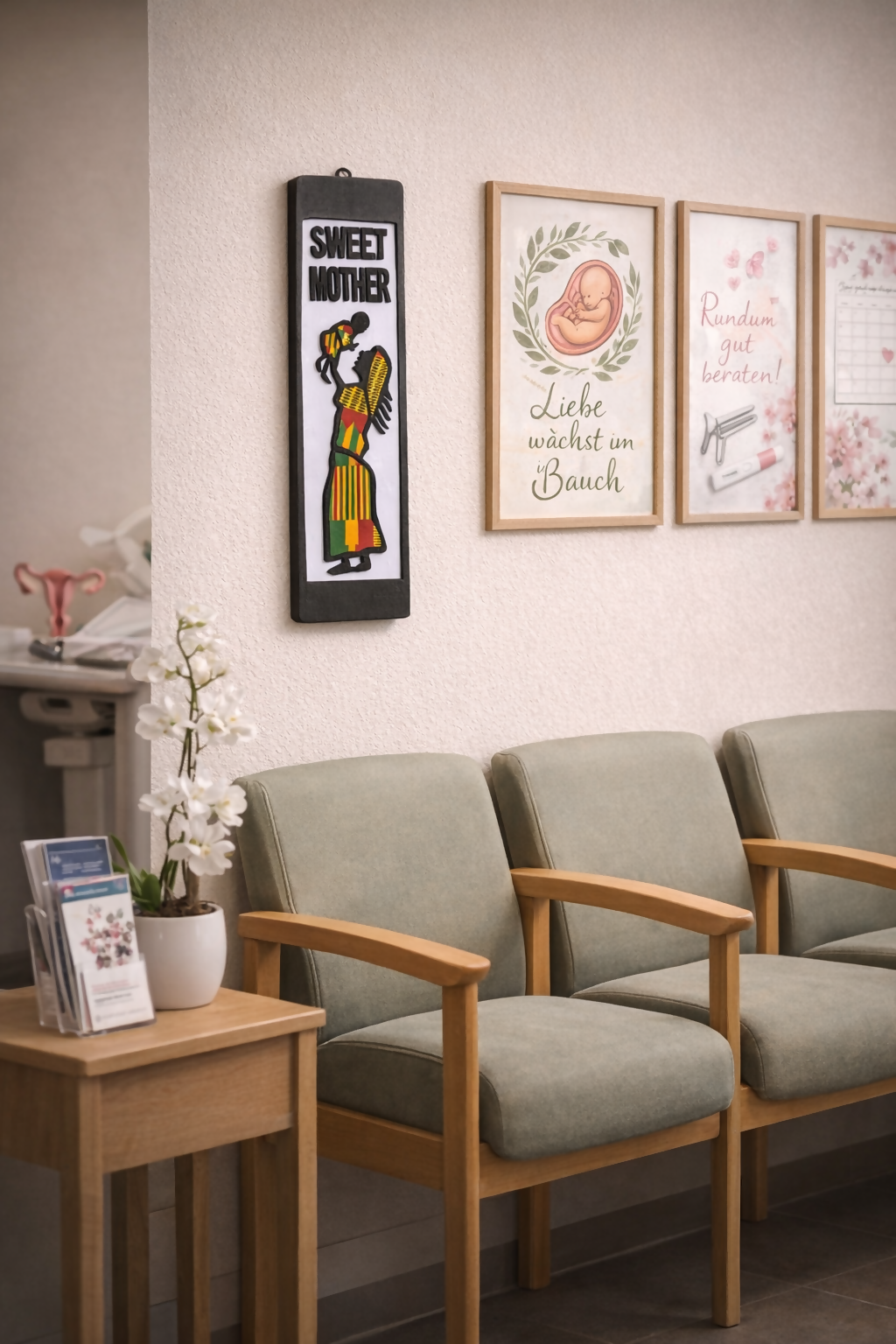 "SWEET MOTHER" EBONY KENTE WALL ART Handgefertigte Wanddekoration aus Ebenholz und Kente-Stoff