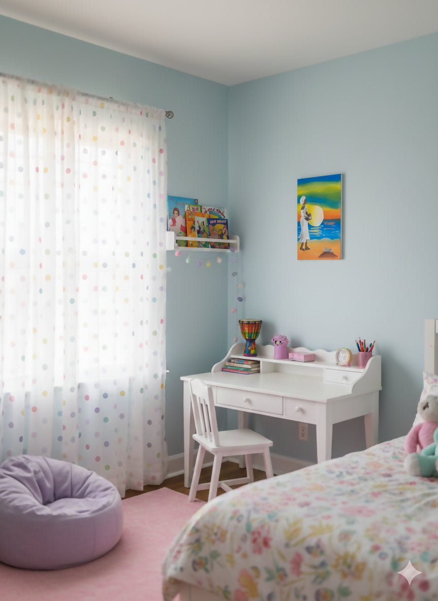 "Moonlight Offering/ Frau am Meer" Handgemalte Acrylkunst aus Ghana (50 × 69 cm)