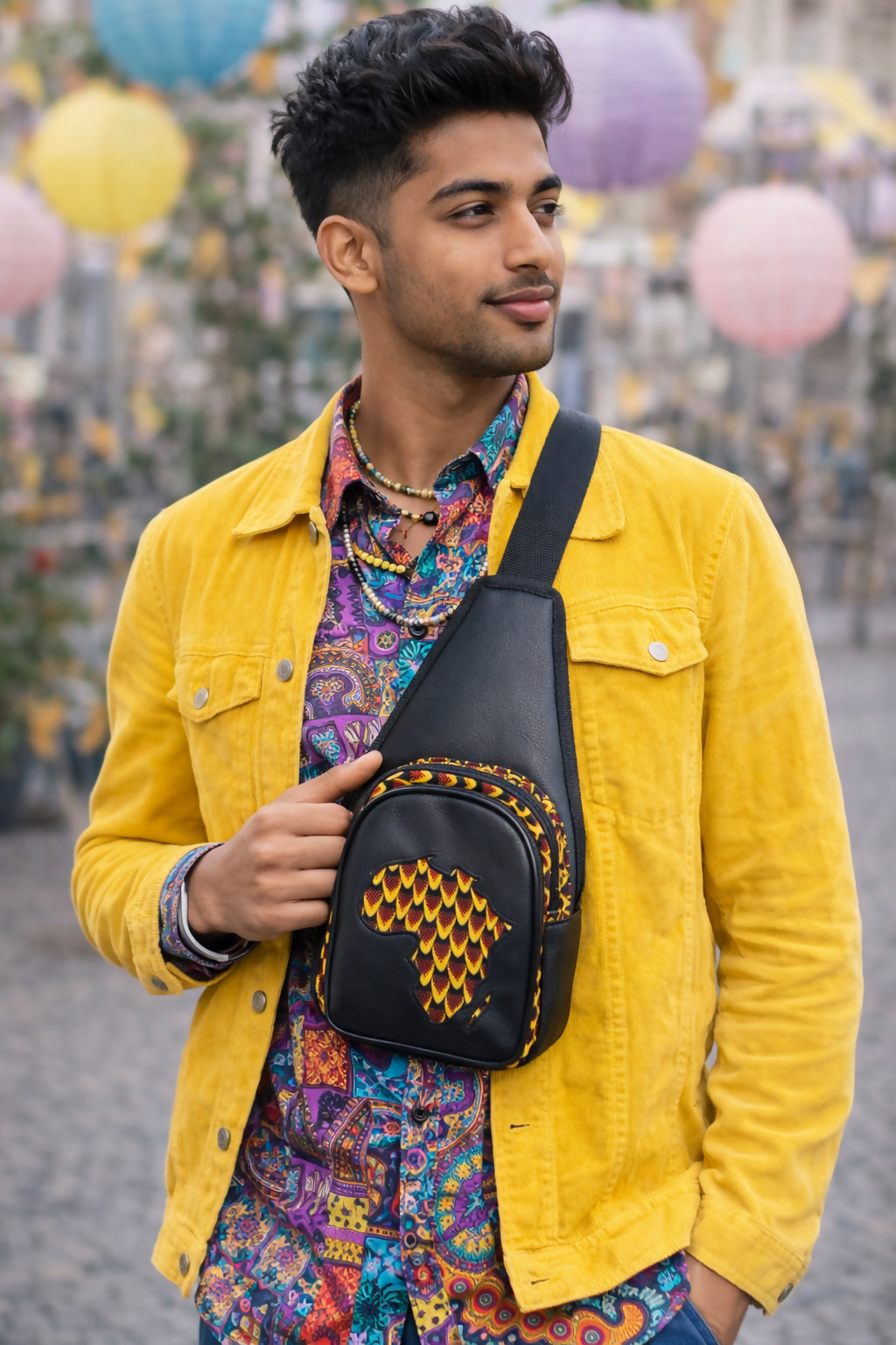 AFRICA EDGE Sling Handgefertigte Kente-Leder Tasche aus Ghana