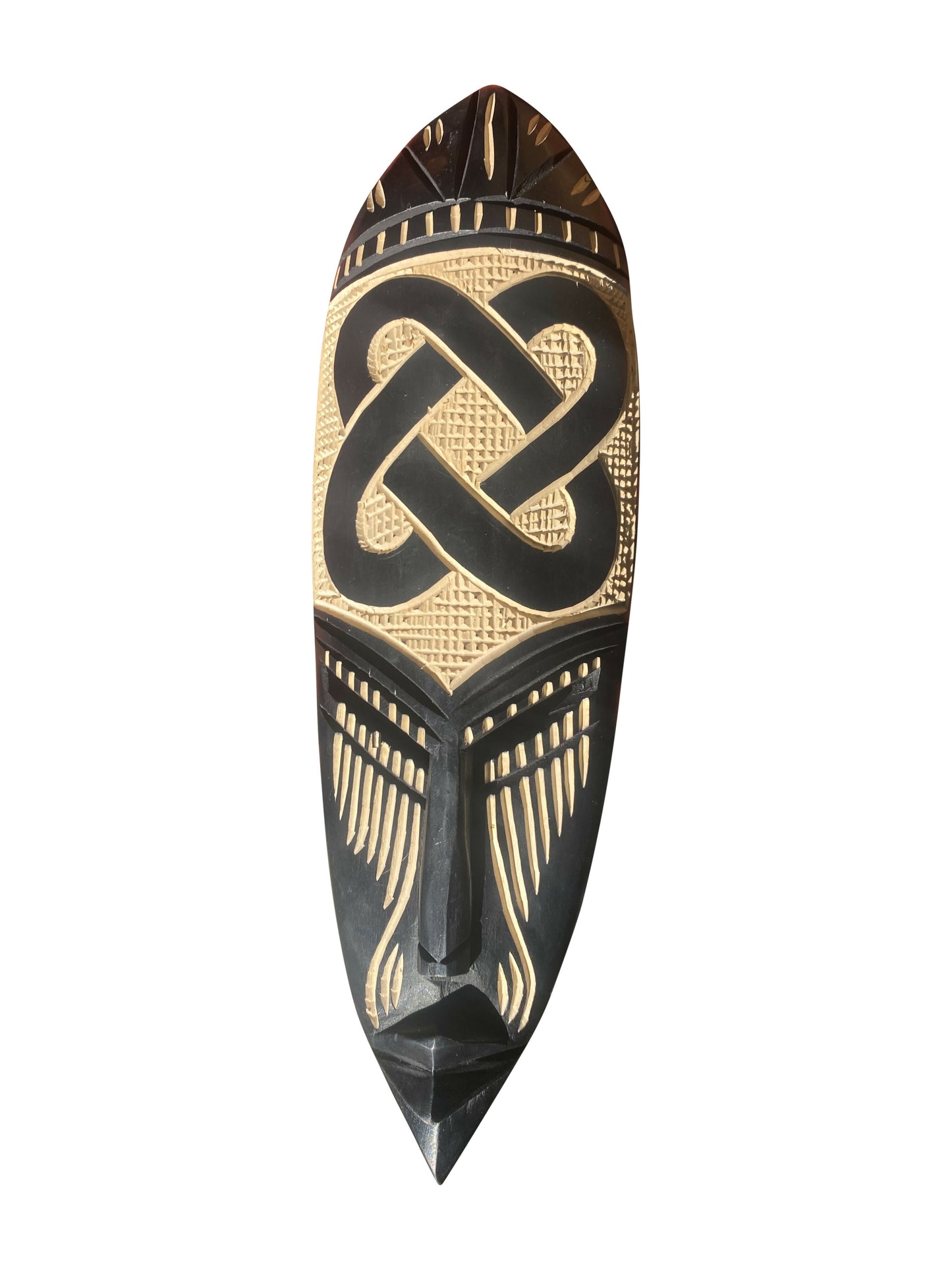 Verbundene Formen – Afrikanische Wandmaske aus massivem Thickwood (42×14 cm), 100% handmade