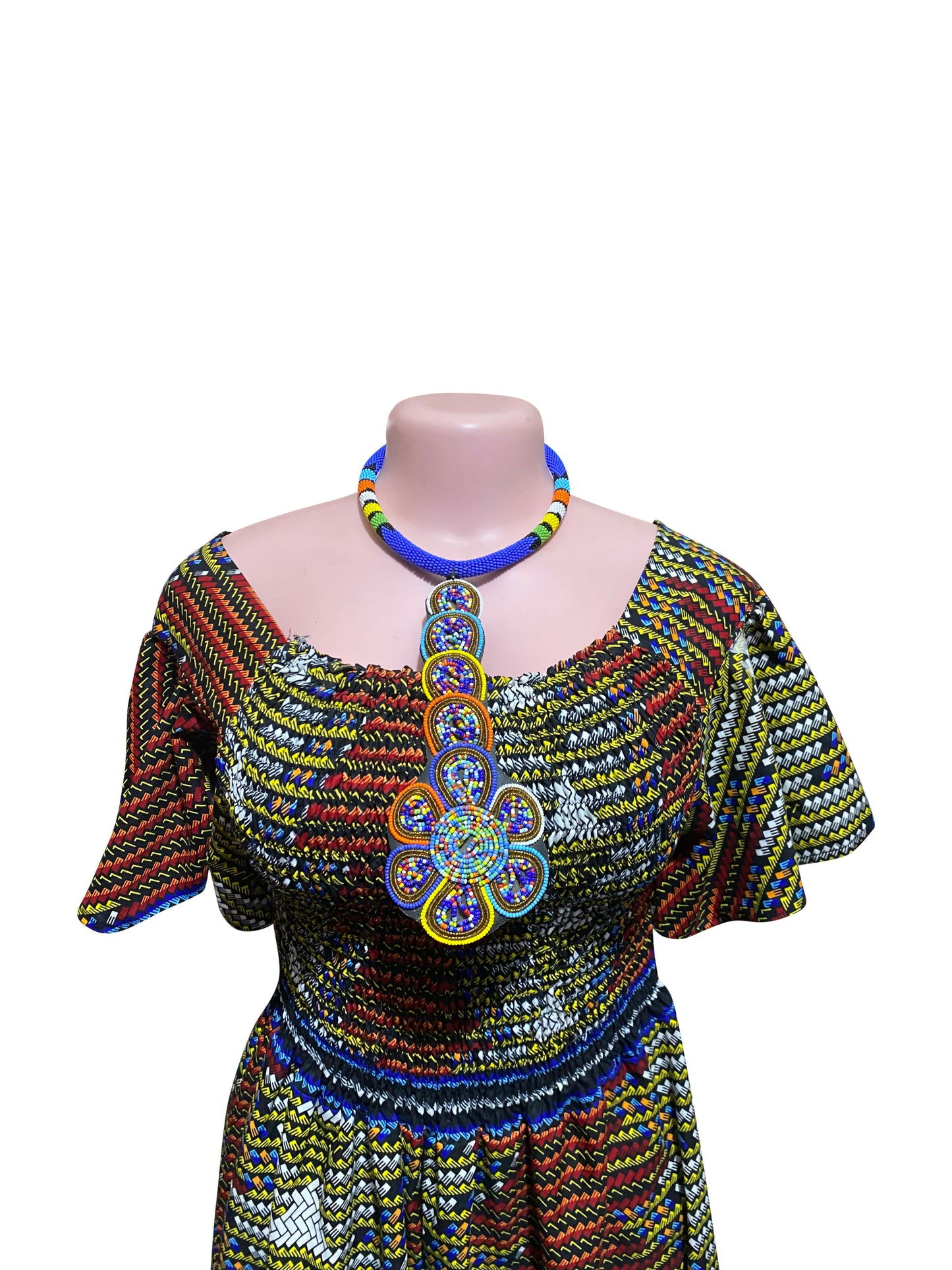 „Blue Blossom“ Handgefertigte Glasperlenkette aus Ghana