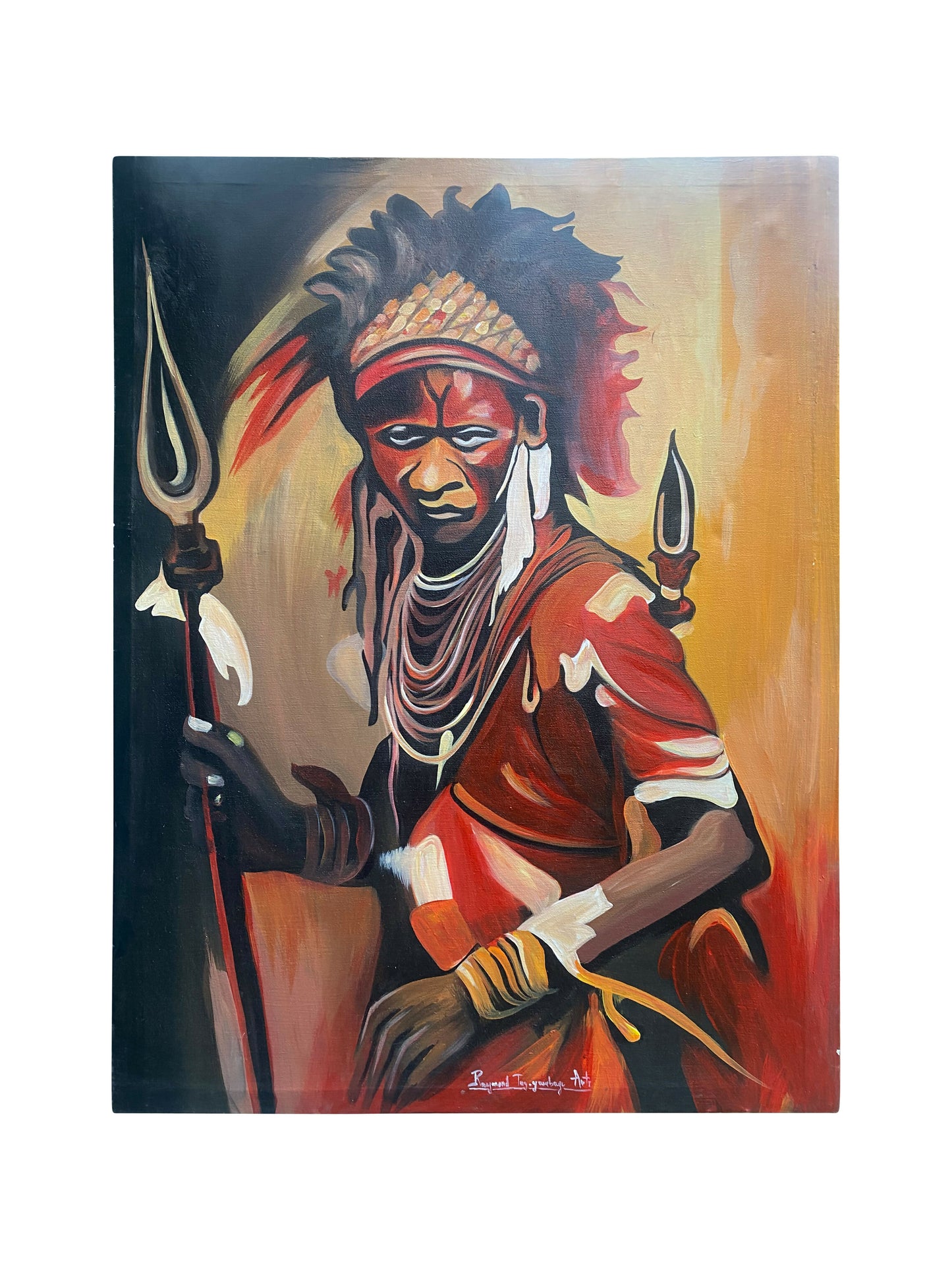 Handgemaltes Acrylgemälde „Krieger des Lichts“ – Afrikanische Kunst auf Leinwand (101x76 cm)