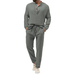 Traje casual de camisa y pantalón de manga larga de color sólido para hombre, Muy alta calidad