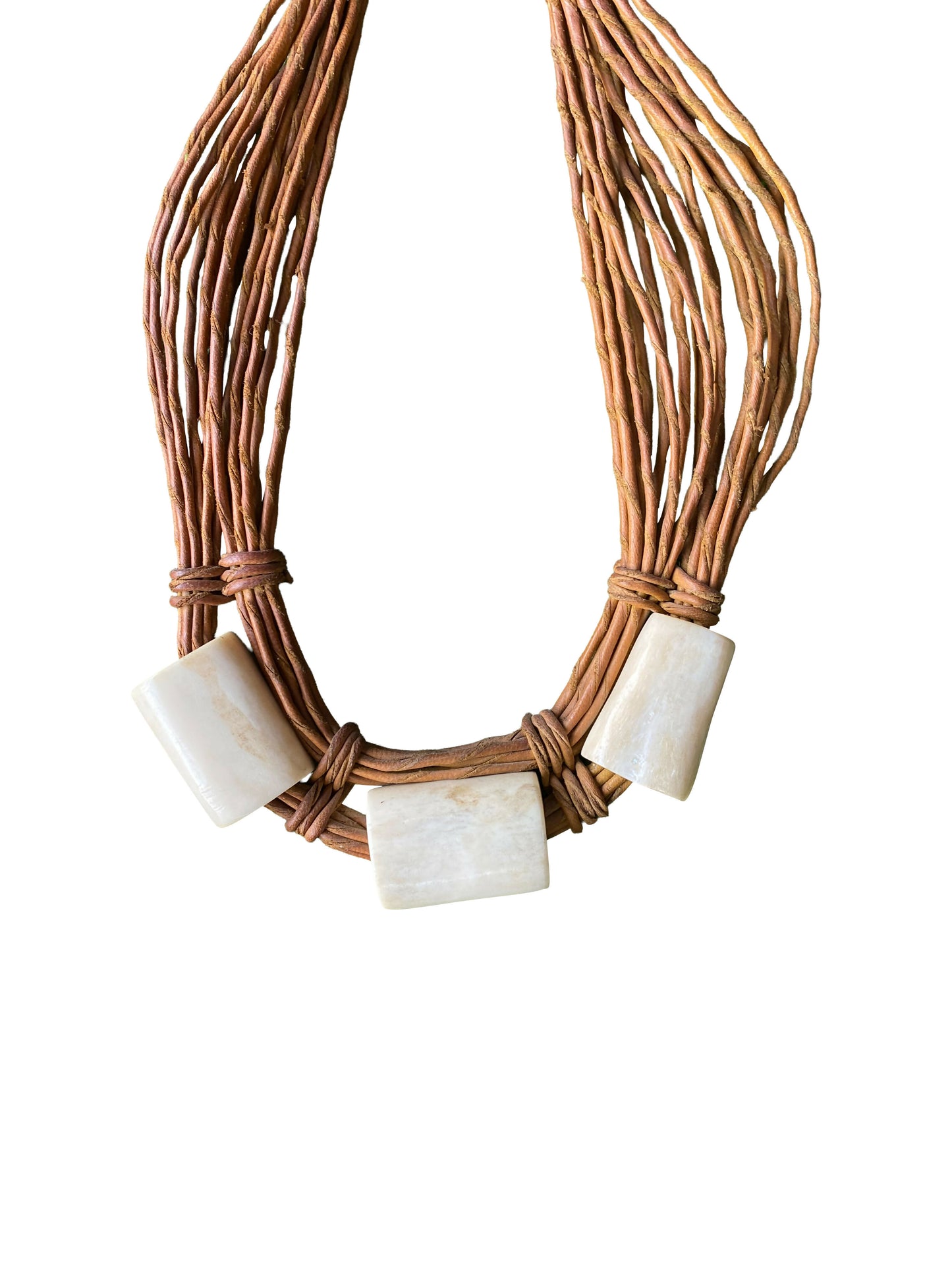 "Heritage Form" Handmade goatskin necklace with polished bone elements