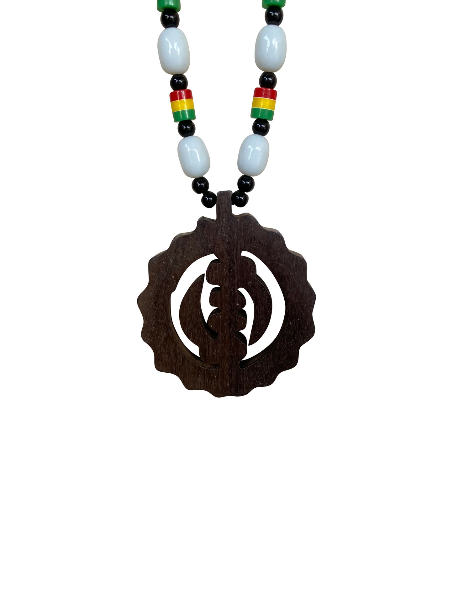 Perlenkette mit Adinkra-Symbol Gye Nyame – Nur Gott (ca. 50 cm)