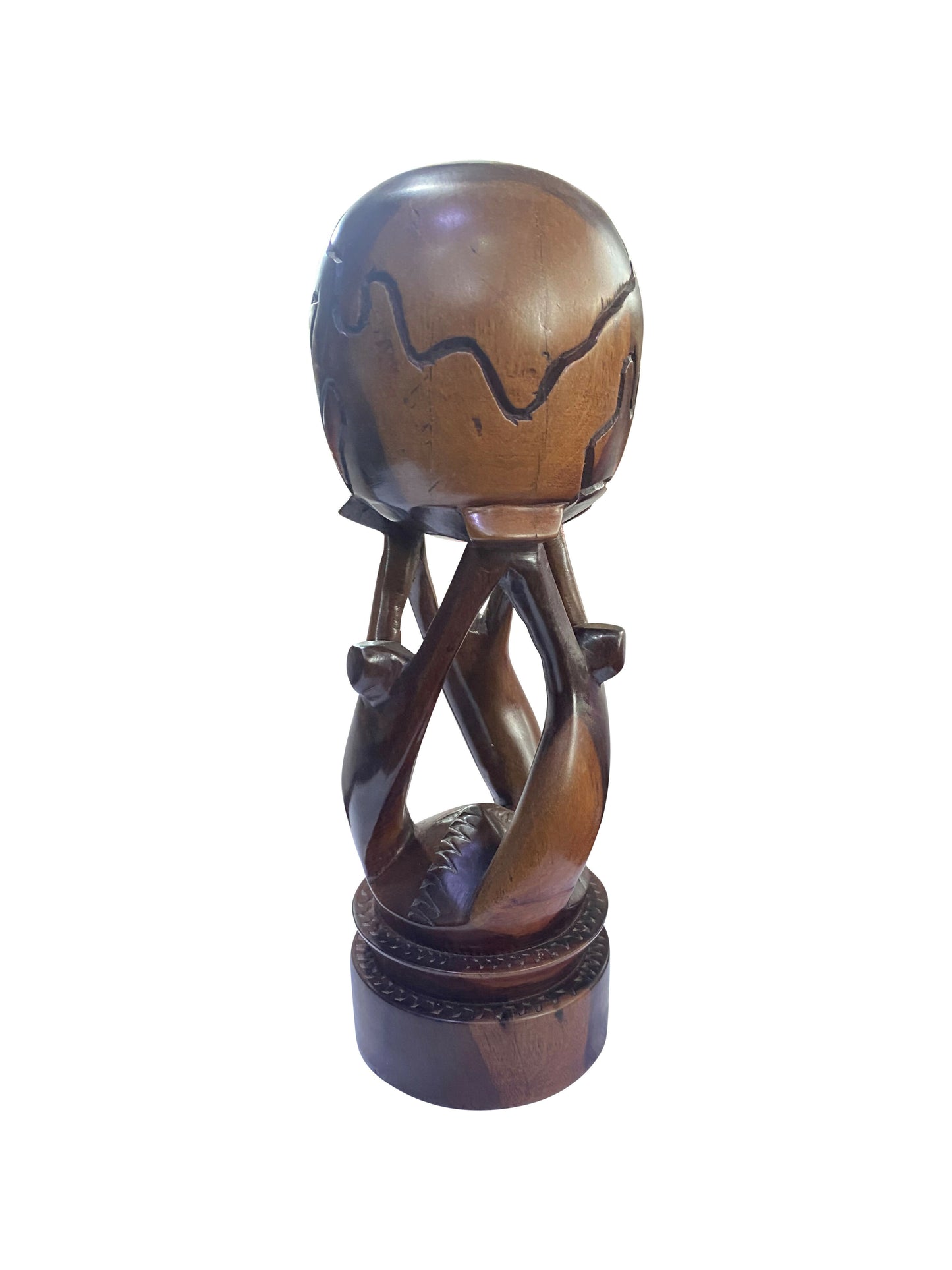 Gemeinsam die Welt tragen – Handgeschnitzte Ebenholz-Skulptur | Symbol für Gemeinschaft & Zusammenhalt (30 × 10 cm)