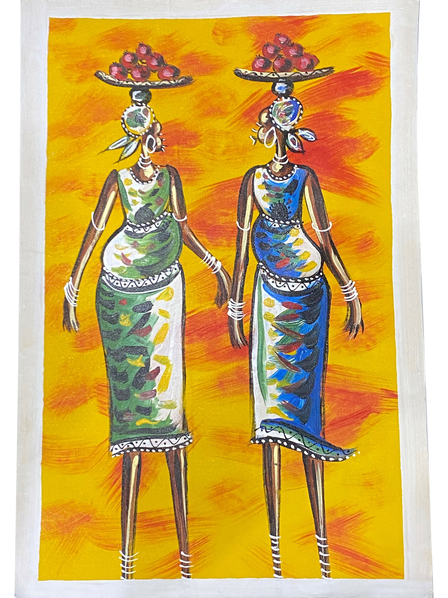 "Different Directions/ Zwei Frauen, ein Moment" Handgemalte Acrylkunst aus Ghana (50 × 69 cm)