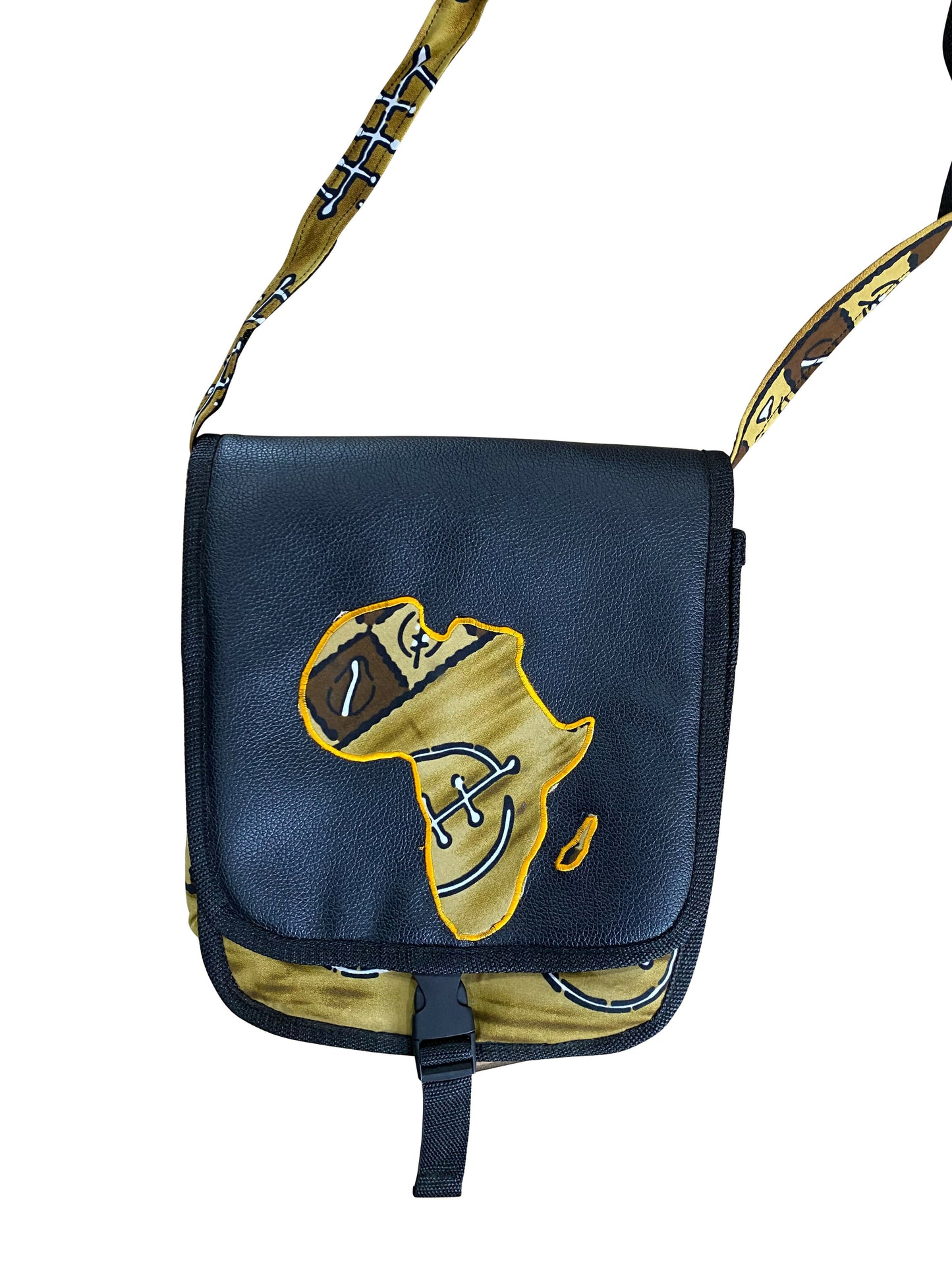 Umhängetasche „African Roots“ – 29×30×5 cm – Leder, Cotton, Handcrafted