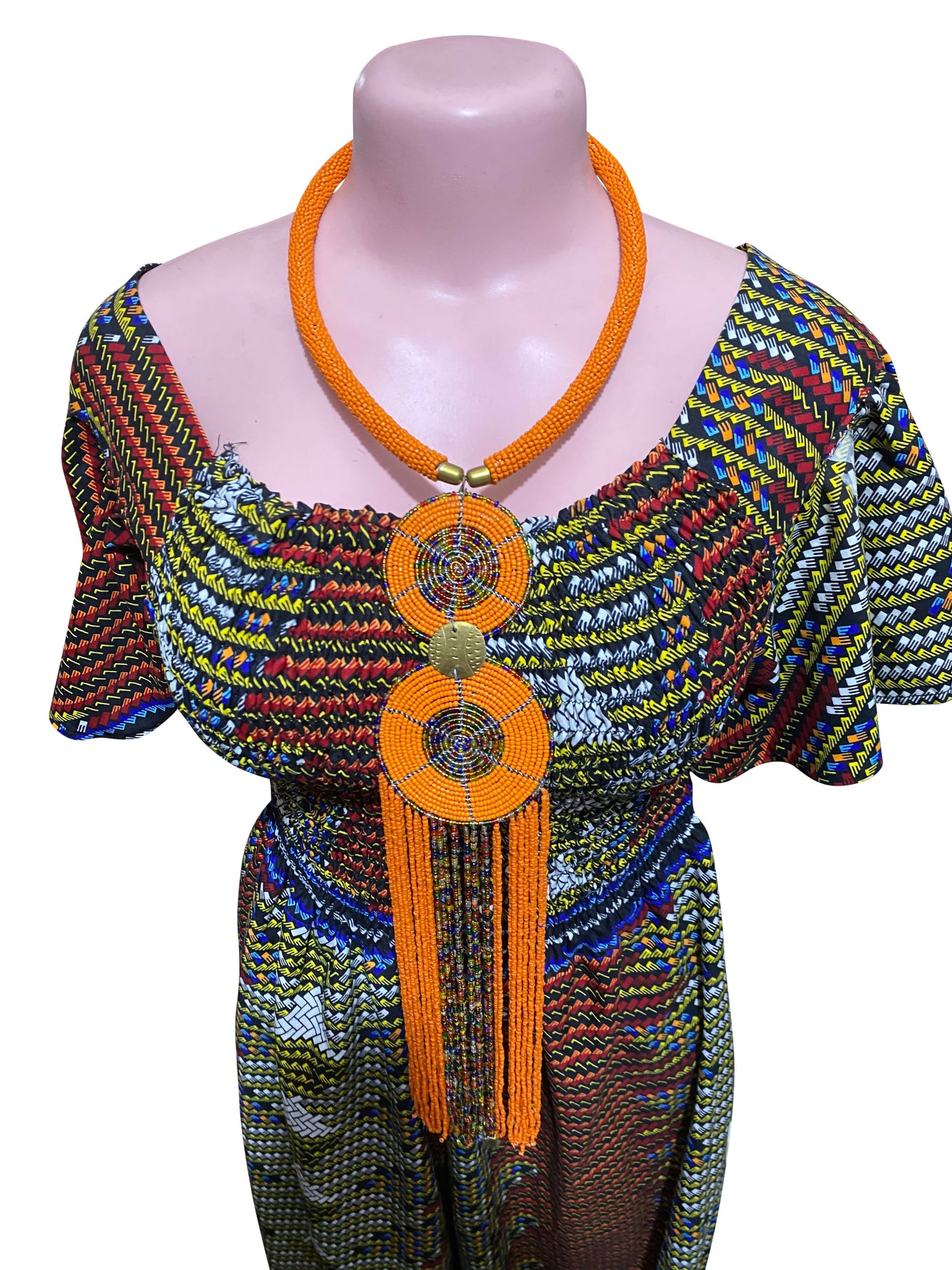 Sun Spiral Statement Handgefertigte Glasperlenkette aus Ghana mit WOW-Horn