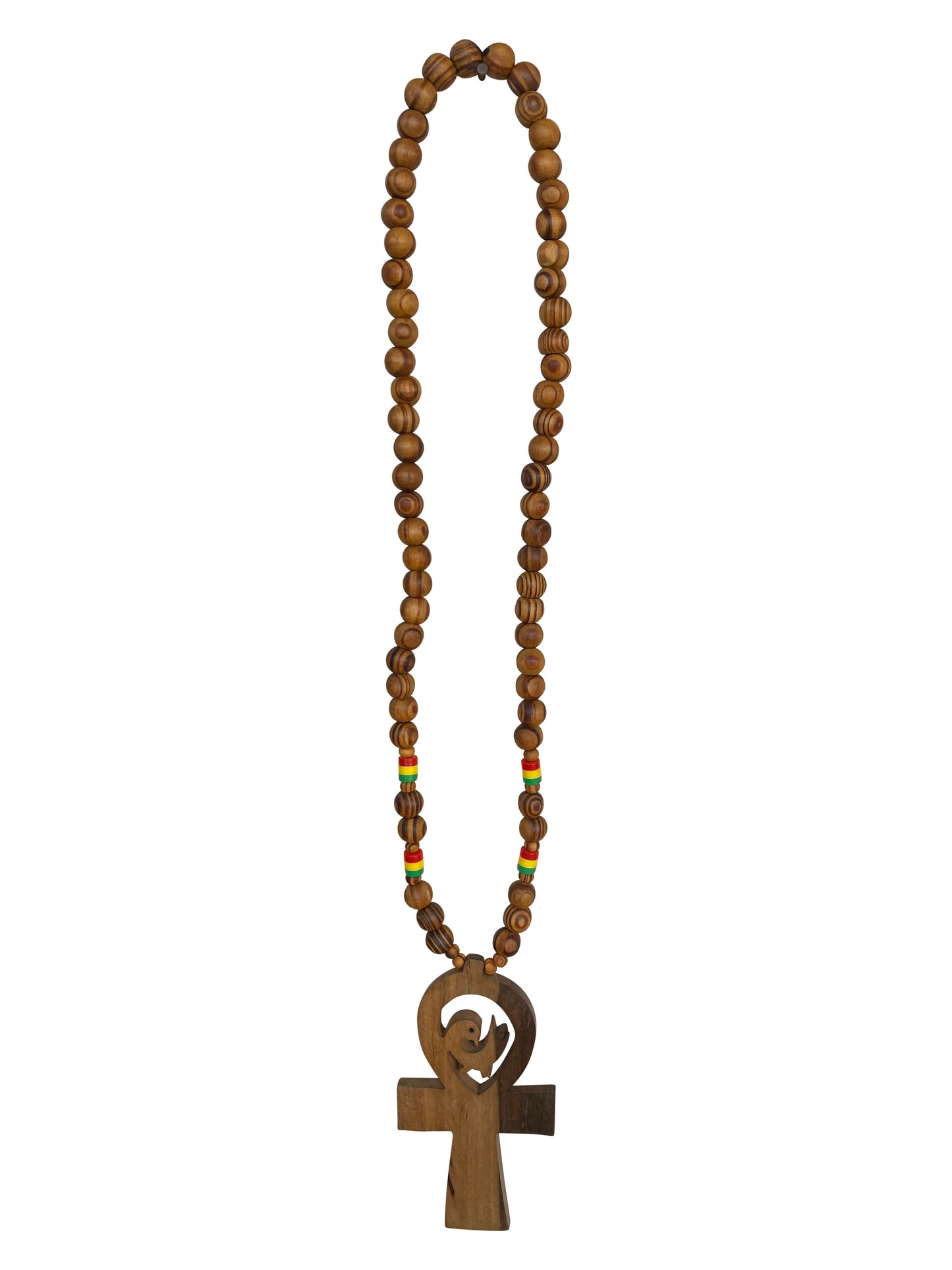 Holzkette aus Tigerholz – Kreuz-Anhänger mit afrikanischen Akzenten | ca. 50 cm Länge
