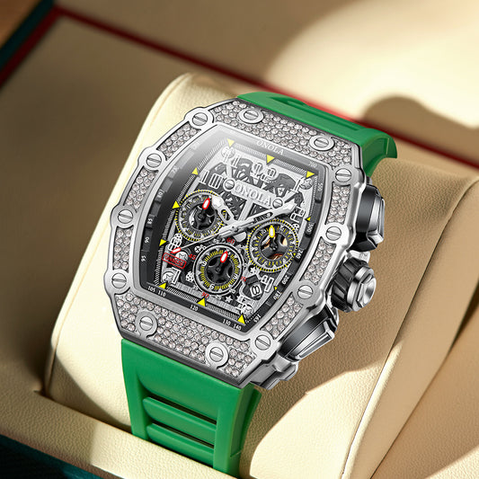 Experimenta el lujo del tiempo: Nuevo reloj mecánico multifuncional con detalles de diamantes | envío rápido