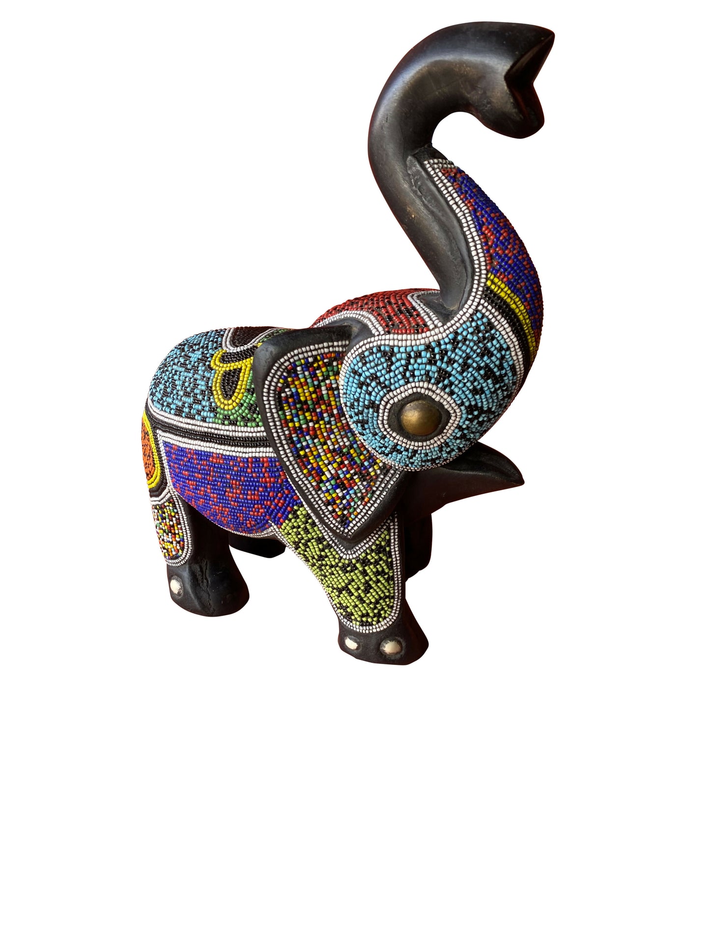 Colorful Elephant Sculpture Made of Osesse Wood with Glass Beads Meta Title (SEO):