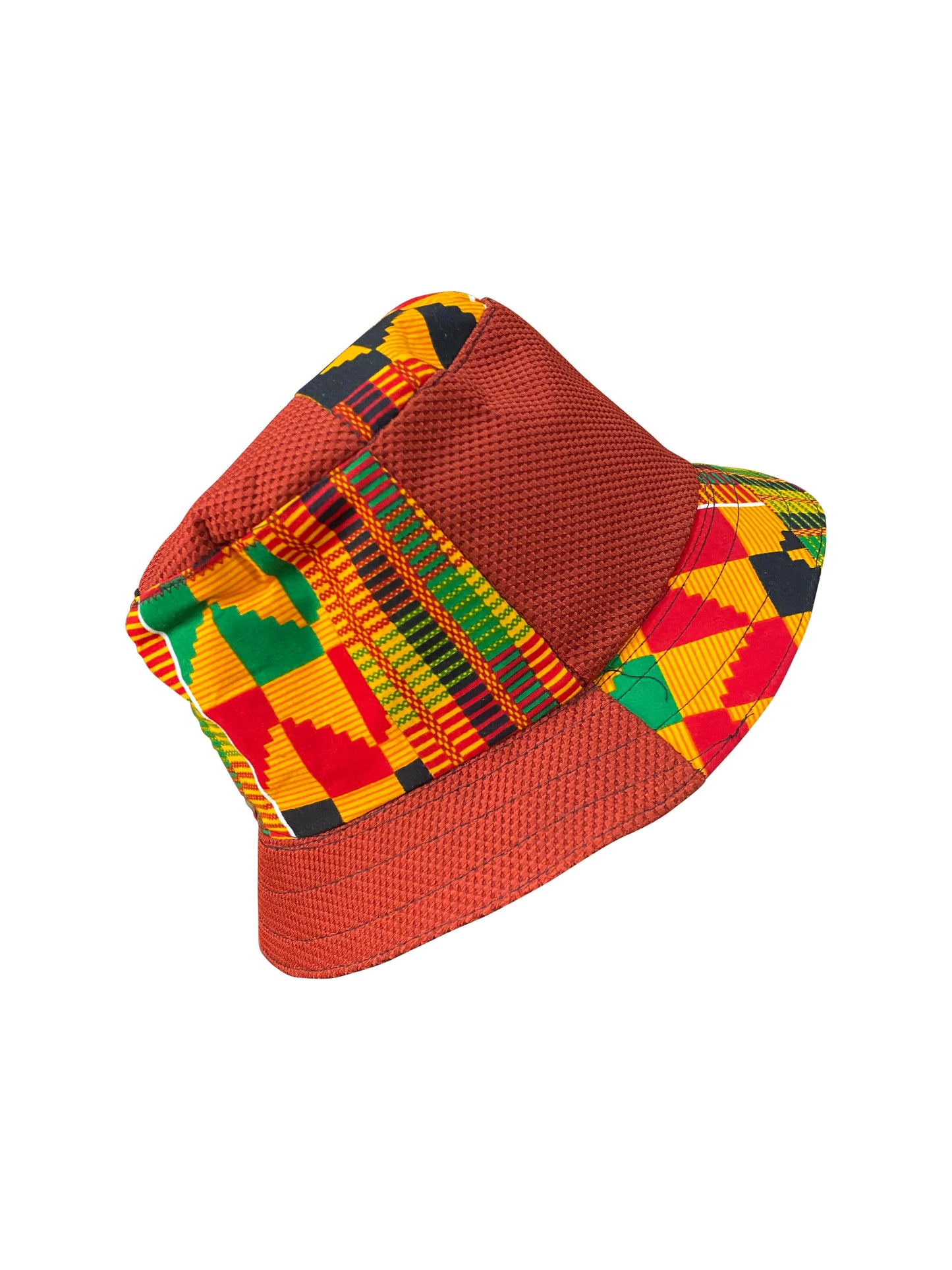 Handgefertigter Kente Bucket Hat Durchmesser 26cm (Anglerhut) Bunte Orange-Rot-Gelbe Muster, Unisex