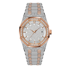 Deslumbra con elegancia estelar: Reloj de mujer engastado con diamantes con calendario, strass y forma de estrella