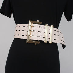 Cinturón de cuero - Retro tres hebilla traje cinturón serpiente patrón