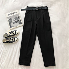 Pantalones casuales adelgazantes sueltos de color sólido de cintura alta, en gris, negro, albaricoque, café