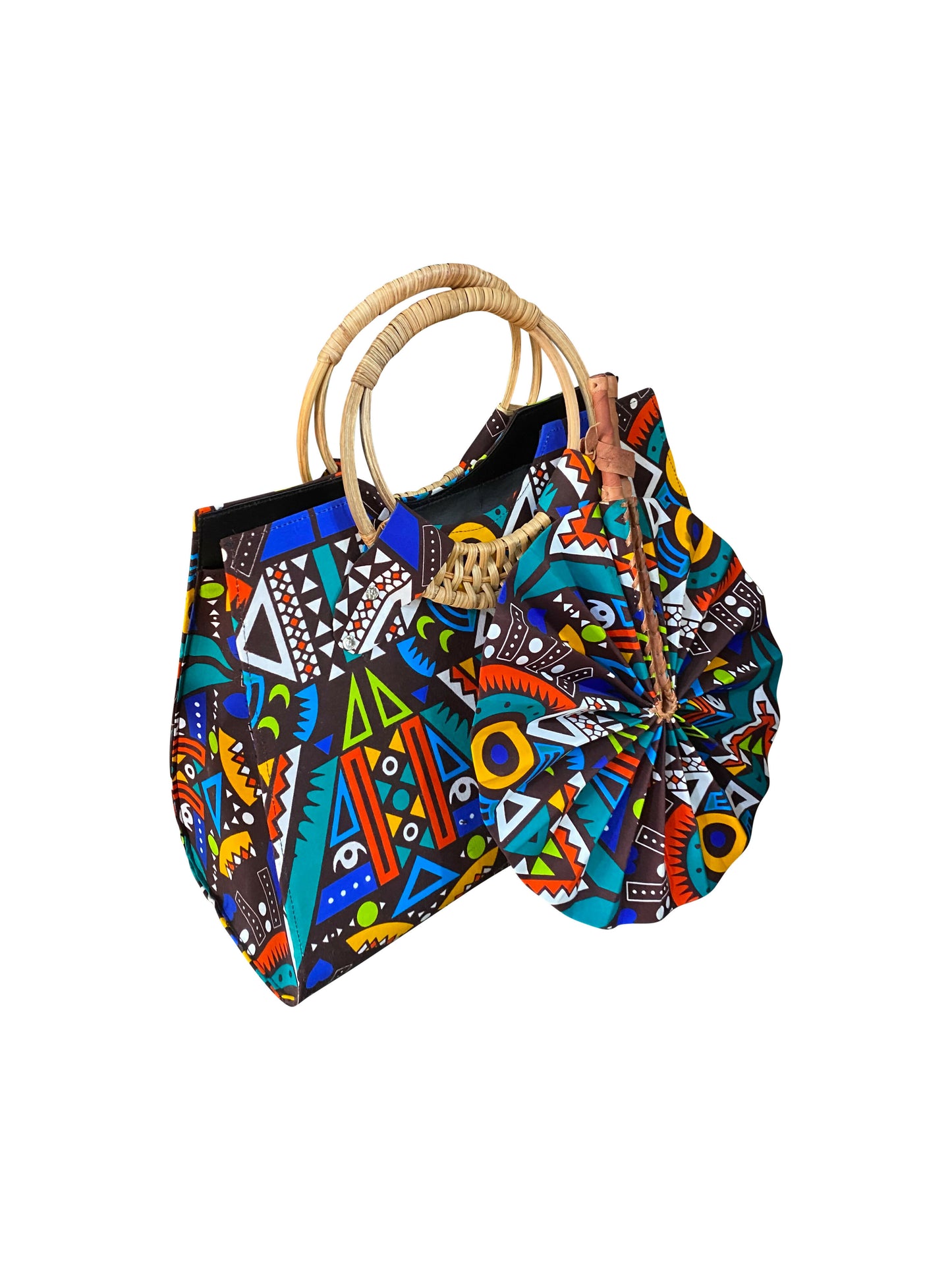Colorful African Handbag Handgemachte Tasche mit starkem Charakter & passendem Fächer