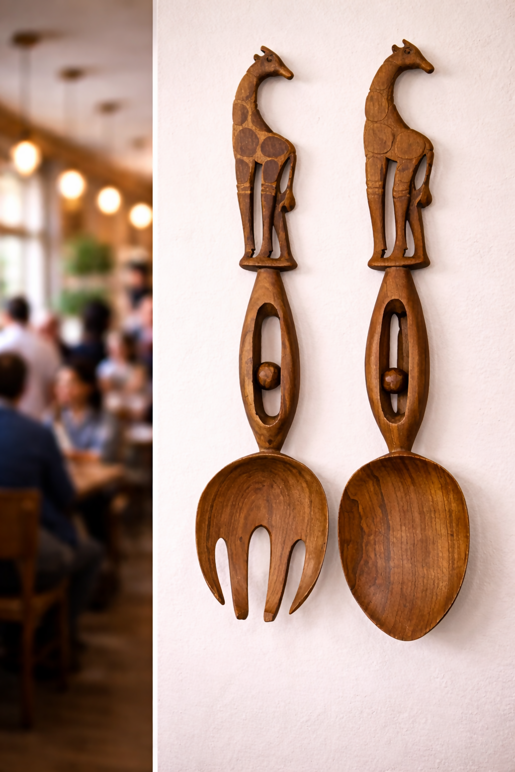 Ebony Soul Duo Handgefertigtes Löffel & Gabel Wandobjekt aus Ghana